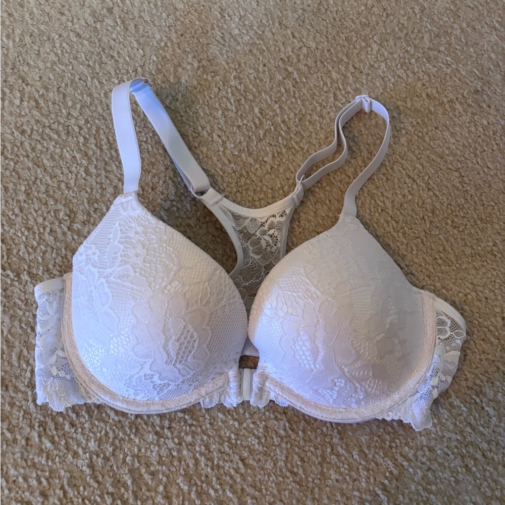 Lace Racerback Push-Up Bra - White